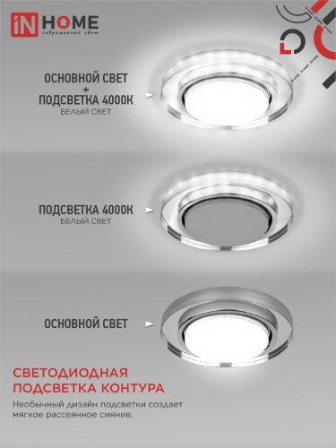 Светильник встраиваемый с LED подсветкой 4К GX53R-glass RMR-L КРУГ под GX53 зеркальный IN HOME - Фото 6