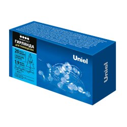 ULD-S1900-020-STB-2AA WHITE IP20 BEADS MINI Гирлянда светодиодная на батарейках 2AA не в-к, Бусины мини, 1.9м, 20 светодиодов, Белый свет, Провод прозрачный, TM Uniel