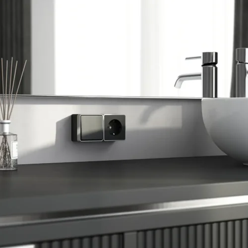 W5010234/ Выключатель одноклавишный влагозащищенный Gallant (черный с серебром) W5010234 - фото 3