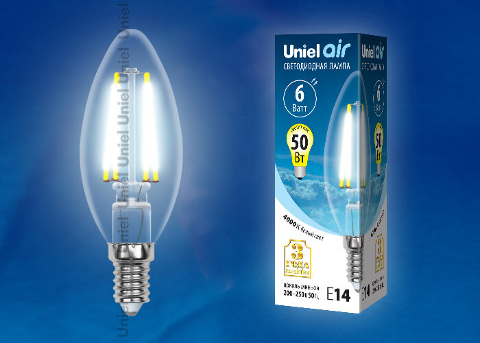 LED-C35-6W/NW/E14/CL GLA01TR Лампа светодиодная. Форма "свеча", прозрачная. Серия Air. Белый свет (4000K) - фото