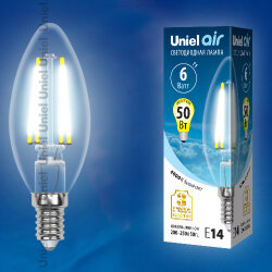LED-C35-6W-NW-E14-CL GLA01TR Лампа светодиодная, Форма свеча, прозрачная, Серия Air, Белый свет 4000K