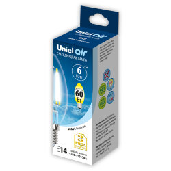 LED-C35-6W-NW-E14-CL GLA01TR Лампа светодиодная, Форма свеча, прозрачная, Серия Air, Белый свет 4000K