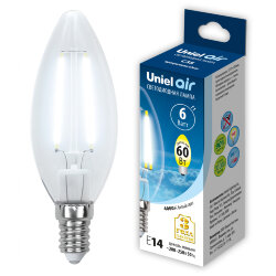 LED-C35-6W-NW-E14-CL GLA01TR Лампа светодиодная, Форма свеча, прозрачная, Серия Air, Белый свет 4000K