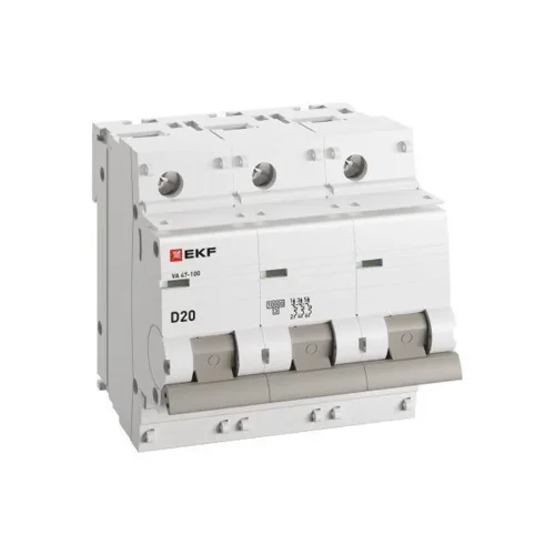 Выключатель автоматический модульный 3п D 20А 10кА ВА 47-100 PROxima EKF mcb47100-3-20D-pro - фото 3