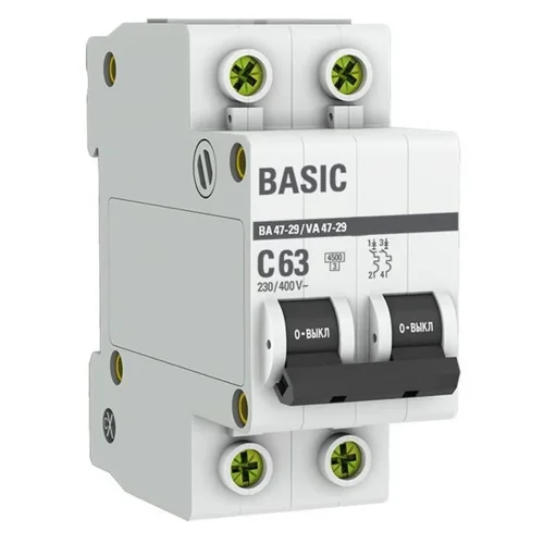 Выключатель автоматический модульный 2п C 63А 4.5кА ВА 47-29 Basic EKF mcb4729-2-63C - фото