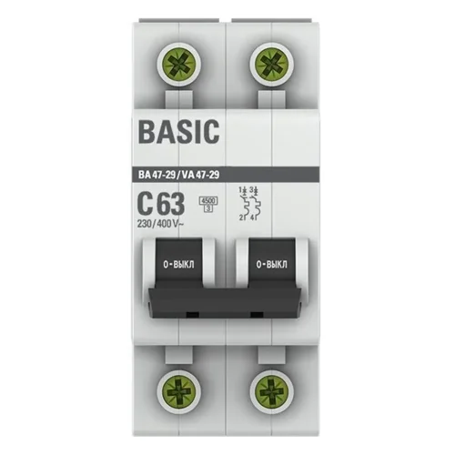 Выключатель автоматический модульный 2п C 63А 4.5кА ВА 47-29 Basic EKF mcb4729-2-63C - фото 2