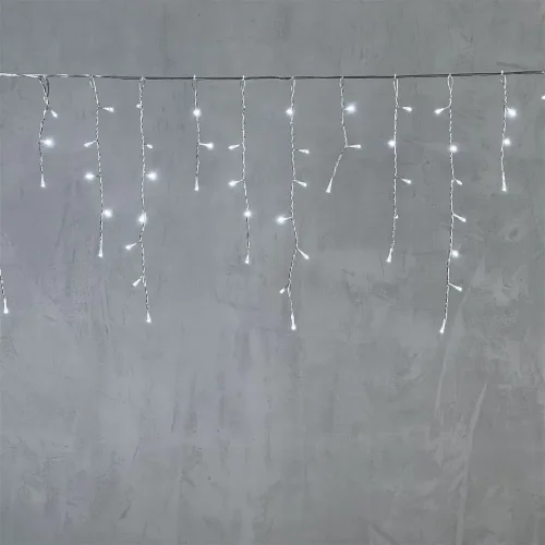 Гирлянда Бахрома 4,9 x 0,5 м Белая 220В, 240 LED, Провод Прозрачный ПВХ, IP54. Фото 6.