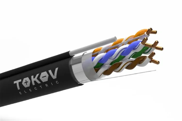 Кабель витая пара F/UTP 4х2х24AWG(0.52мм) + трос 1.2мм кат.5E PE outdoor Fluke tested 305м (м) PRO TOKOV ELECTRIC TKP-C05-F42-5E-RU-ODC - фото