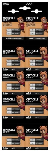 Элемент питания алкалиновый AAA/LR03 отрывной набор hsdc (блист. 2штх10) (уп.20шт) Opticell 5050002/6050002 - фото