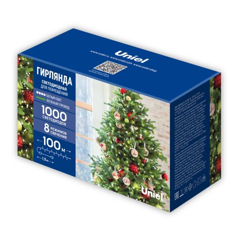 ULD-S10000-1000-DGA WHITE IP20 Гирлянда светодиодная, 100м, 1000 светодиодов, Белый свет, Провод зеленый - фото 13