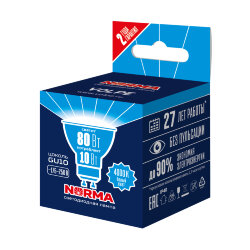 LED-JCDR-10W-NW-GU10-NR Лампа светодиодная, Форма JCDR, матовая, Серия Norma, Белый свет 4000K, Картон