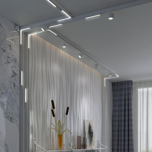 Трековый низковольтный смарт-светильник Г-образный диммируемый со сменой цв.температуры, (пульт ДУ/S «Novotech» 359503, серия: FLUM. Фото 2.