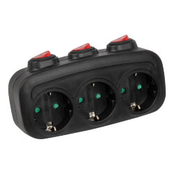 S-GES3-16OB BLACK Разветвитель сетевой с выключателм, с-з, 3 гнезда, 16А, 3500Вт, Черный