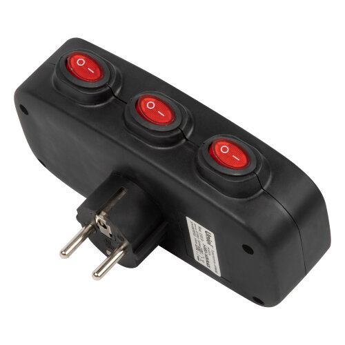 S-GES3-16OB BLACK Разветвитель сетевой с выключателм, с-з, 3 гнезда, 16А, 3500Вт, Черный - фото 2