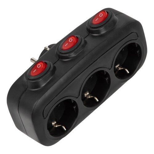 S-GES3-16OB BLACK Разветвитель сетевой с выключателм, с-з, 3 гнезда, 16А, 3500Вт, Черный - фото 3