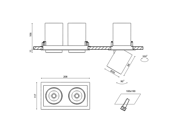 'Светильник светодиодный потолочный встраиваемый поворотно-выдвижной, серия SPL, Ч/Б, 12Вт, IP20, Нейтральный белый (4000К), SPL-SQ2-12-NW. Фото 3