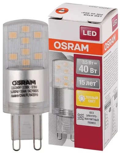 Лампа светодиодная 3.5W/2700K (=40W) 230V G9 | 400Lm d20x57 | LED Star | - OSRAM. Фото 3