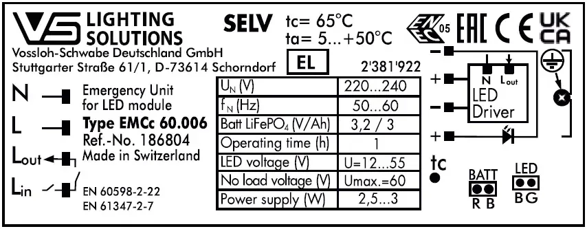 VS EMCc BASIC 180.007 3W 3ч 12–55V 150x31x22 (ББП для аккум. 183204,183205) - блок аварийного питания Vossloh-Schwabe. Фото