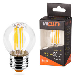 Светодиодная лампа WOLTA FILAMENT 25Y45GLFT5E27 5Вт 3000K Е27