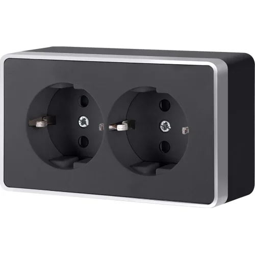 Розетка двойная с заземлением Gallant черный с серебром W5072134 W5072134 - фото