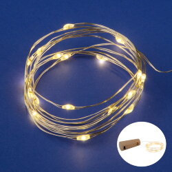 ULD-S0200-020-SСR-3LR WARM WHITE IP20 WINESTOPPER Гирлянда светодиодная Роса с пробкой на батарейках 3xLR44в-к, 2м, 20 светодиодов, Теплый белый свет, Провод медный, TM Uniel