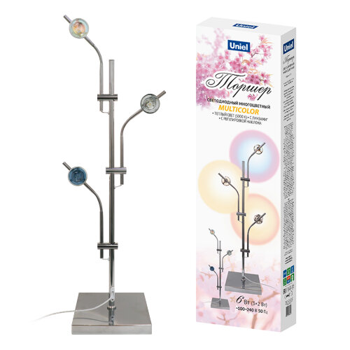 ULM-T640 3x2W-3000K CHROME MULTICOLOR Торшер напольный светодиодный, c регулировкой наклона, с линзами, Сменные светофильтры в-к, Механический выключатель, Металл, Хром - фото 4