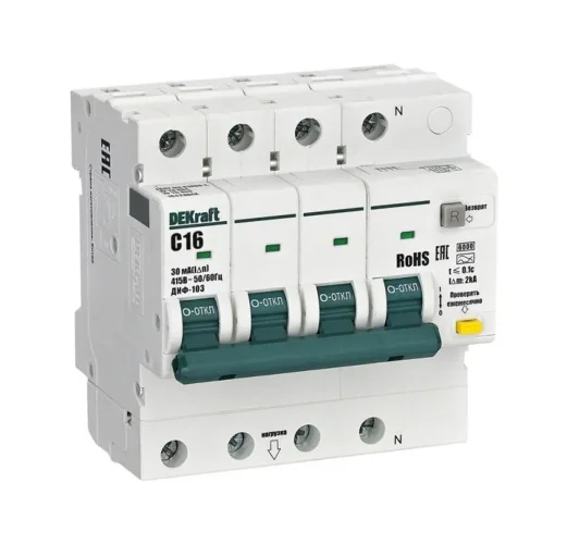 Выключатель автоматический дифференциального тока (АВДТ) 3P+N 16А 30мА A х-ка C ДИФ-103 6кА DEKraft 16428DEK - фото