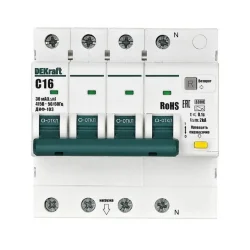 Выключатель автоматический дифференциального тока (АВДТ) 3P+N 16А 30мА A х-ка C ДИФ-103 6кА DEKraft 16428DEK