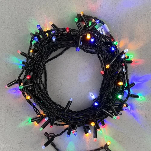 Гирлянда Нить с Колпачком 10м Разноцветная с Мерцанием Белого Диода 220В, 100 LED, Провод Черный ПВХ. Фото 1.