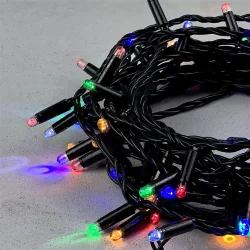 Гирлянда Нить с Колпачком 10м Разноцветная с Мерцанием Белого Диода 220В, 100 LED, Провод Черный ПВХ