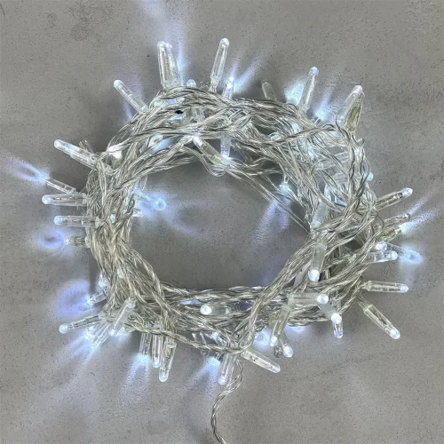 Гирлянда Нить с Колпачком 10м Белая с Мерцанием Белого Диода 220В, 100 LED, Провод Прозрачный ПВХ, IP65. Фото 1.
