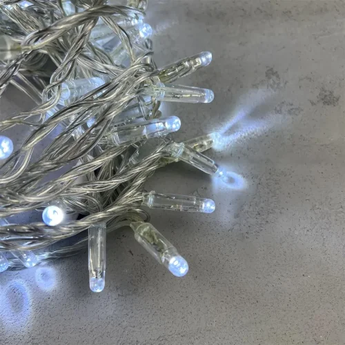 Гирлянда Нить с Колпачком 10м Белая с Мерцанием Белого Диода 220В, 100 LED, Провод Прозрачный ПВХ, IP65. Фото 2.