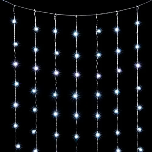 Гирлянда Занавес Облегченный 2 x 2 м Белый 220В, 400 LED, Провод Прозрачный ПВХ, IP54. Фото 1.