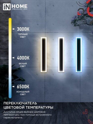 Светильник уличный светодиодный ДБУ MARS60-20AC-ВL 20Вт 3CCT 600x80 IP54 черный IN HOME - Фото 4