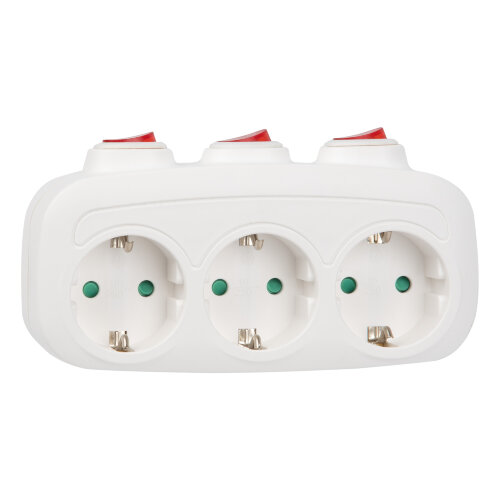 S-GES3-16OB WHITE Разветвитель сетевой с выключателем, с-з, 3 гнезда, 16А, 3500Вт, Белый - фото 3