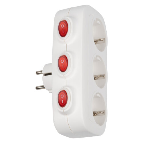 S-GES3-16OB WHITE Разветвитель сетевой с выключателем, с-з, 3 гнезда, 16А, 3500Вт, Белый - фото 5