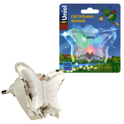 DTL-308-Бабочка/RGB/3LED/0,5W Светильник-ночник. Без выключателя. Блистер - фото