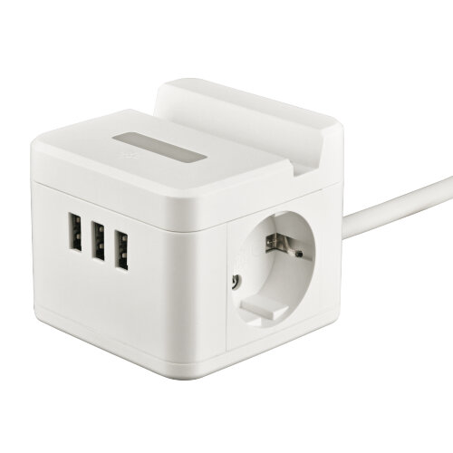 S-GCD2-1.5SBUH WHITE Удлинитель серии Standard, с-з, шнур 1.5м, 2 гнезда, 3 USB, 16А, держатель для телефона, Белый - фото 1