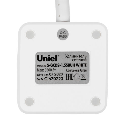 S-GCD2-1.5SBUH WHITE Удлинитель серии Standard, с-з, шнур 1.5м, 2 гнезда, 3 USB, 16А, держатель для телефона, Белый - фото 6