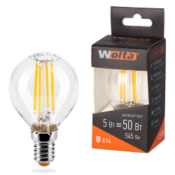 Светодиодная лампа WOLTA FILAMENT 25S45GLFT5E14 5Вт 4000K Е14