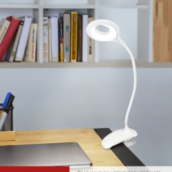 Светильник настольный светодиодный CRAFT ССП-22Б аккумулятор 6Вт 480Лм, сенсор-диммер, USB-кабель, на прищепке БЕЛЫЙ IN HOME