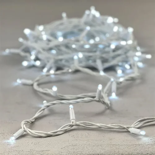 Гирлянда Нить 10м Белая 220В, 100 LED, Провод Белый Каучук, IP65. Фото 6.