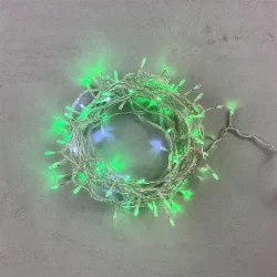 Гирлянда Нить 10м Зеленая с Мерцанием Белого Диода 220В, 100 LED, Провод Прозрачный ПВХ, IP54