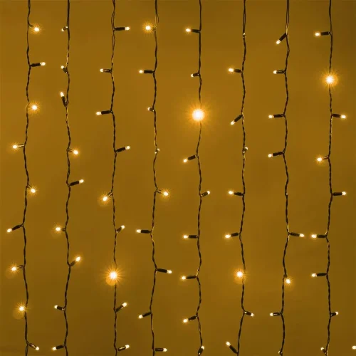 Гирлянда Занавес 2 x 2 м Желтый 220В, 400 LED, Провод Черный Каучук 2,3мм, IP65. Фото 3.