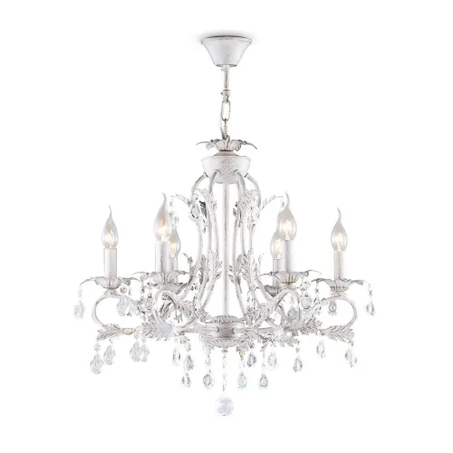 Серия светильников с дубовыми листочками и розетками в виде распустившегося цветка в отделке 'белое золото', с октагонами и каплями прозрачного хрусталя, великолепно украсила бы внутреннее пространство какого-нибудь палаццо в Венеции. При этом светильники