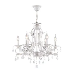 Серия светильников с дубовыми листочками и розетками в виде распустившегося цветка в отделке 'белое золото', с октагонами и каплями прозрачного хрусталя, великолепно украсила бы внутреннее пространство какого-нибудь палаццо в Венеции. При этом светильники