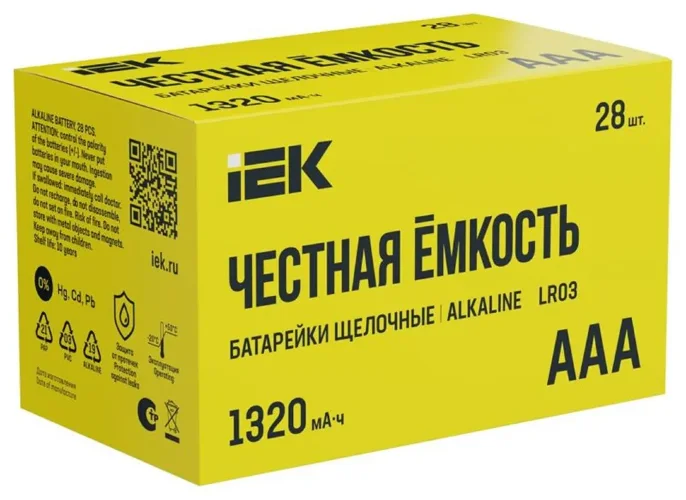 Элемент питания алкалиновый AAA/LR03 Alkaline бокс (уп.28шт) IEK ABT-LR03-OP-B28 - фото