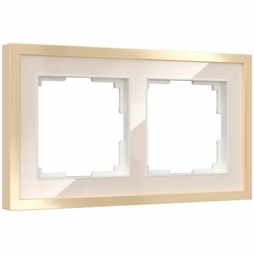 Рамка из металла на 2 поста Baguette айвори/латунь W0022851 - фото