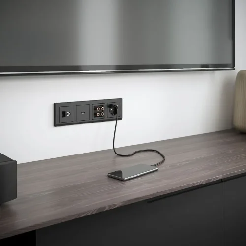 Розетка с заземлением, шторками и USB тип A+C (черный матовый) W1171708 - фото 4