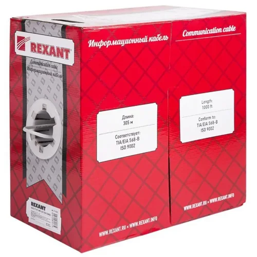 Кабель витая пара F/UTP кат.5e 4х2х24AWG PVC INDOOR медь МЖ сер. (305м) Rexant 01-0145 - фото